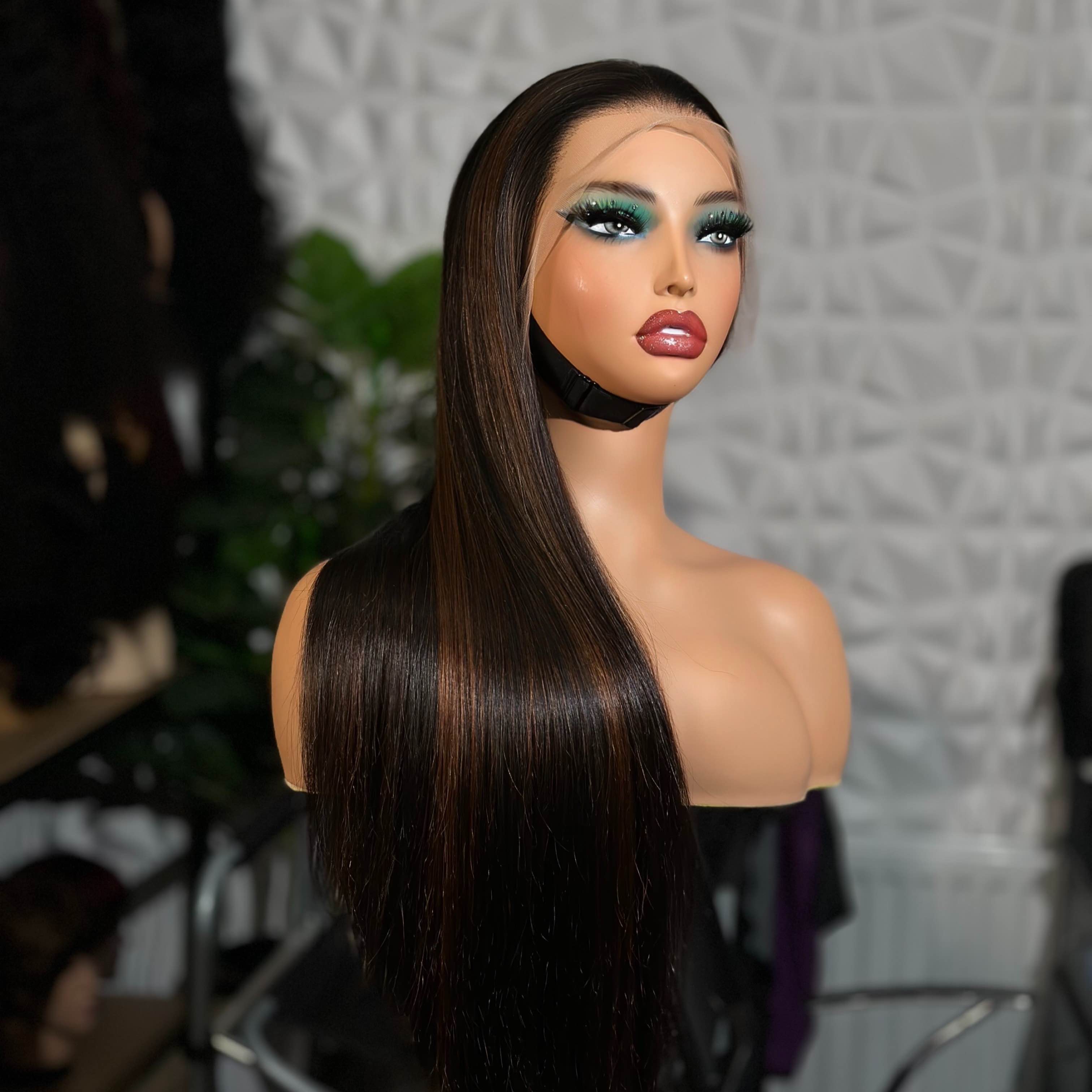 26”  brown  and black highlight bone straight wig2