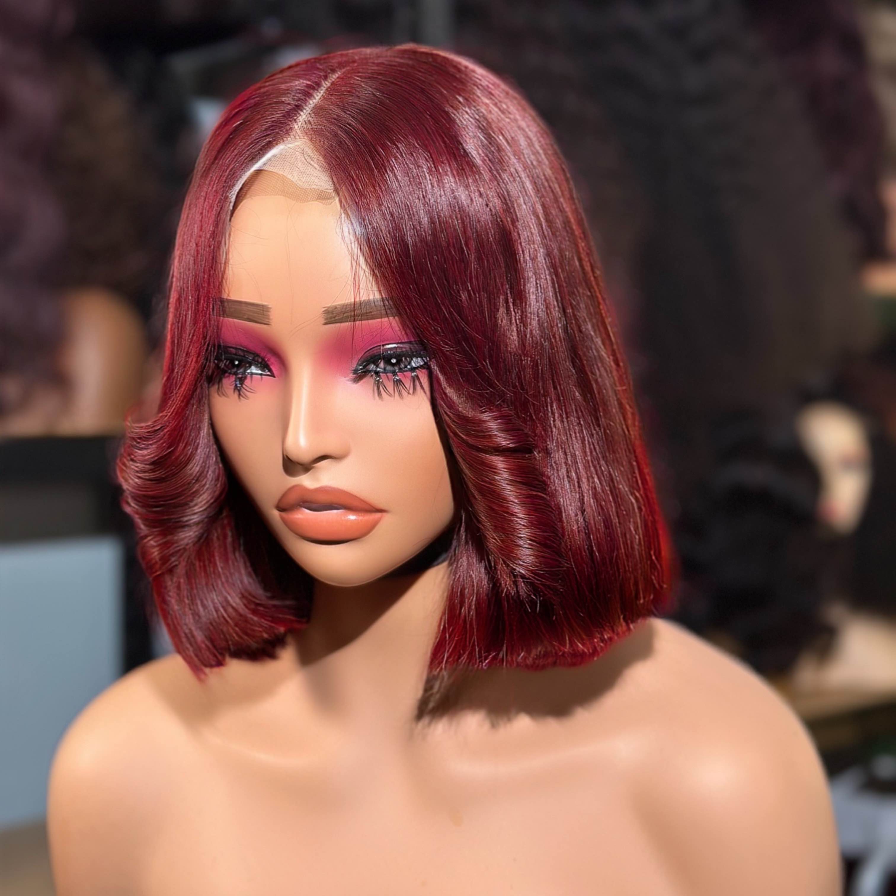 8” burgundy bob wig
